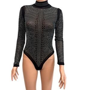 new Neva small Toxic Sparkle crystal rhinestone mock neck bodysuit TLS2 3470